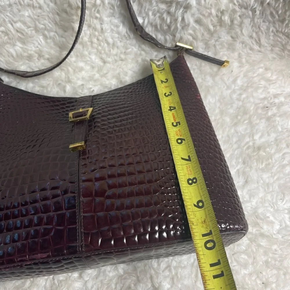 Etienne Aigner leather burgundy reptile print shoulder bag gold tone hardwares - Picture 12 of 16